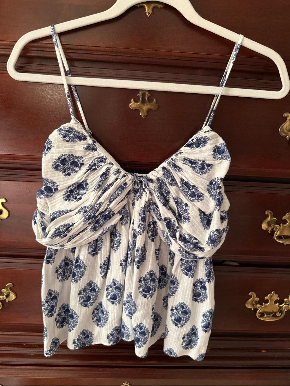 J. Crew White Camisole with Navy Blue Floral Print